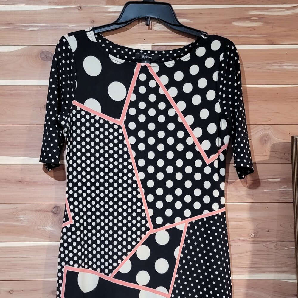 Style&co. Womans Small Dress Half Sleeve Black With White Polka Dots